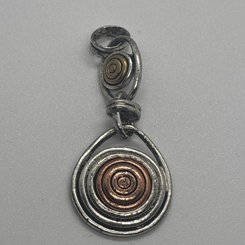 Mixed Metal Tri-Tone Concentric Circle Drop Pendant Silver Copper Gold Tone